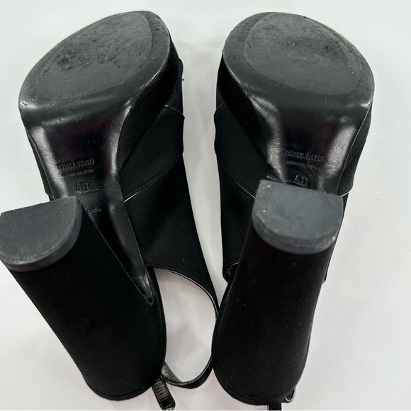 Miu Miu heels 40 black satin sling back chunky platforms vintage y2k formal - Picture 6 of 11